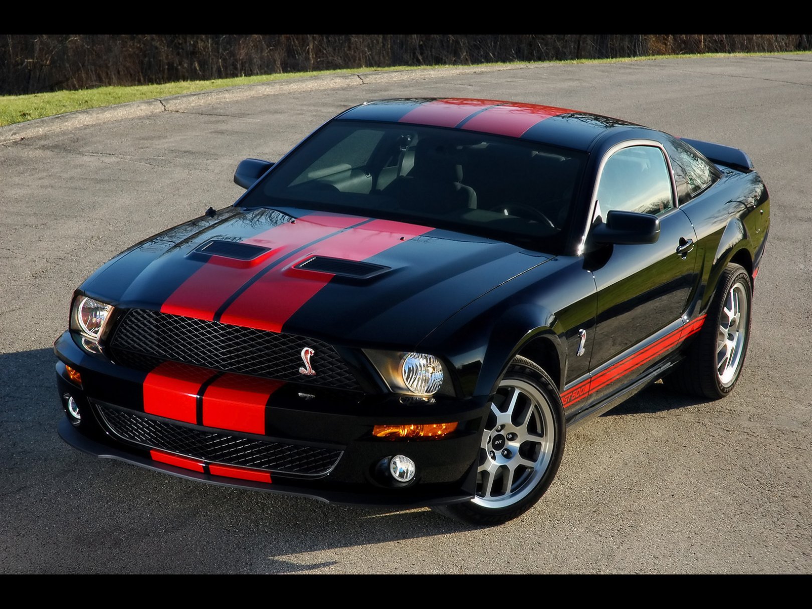 Foto: Ford Shelby GT500 Red Stripe Appearance Package Black Front Angle Top (2007)